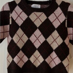 Zara Argyle Sweater Knit Crop Top